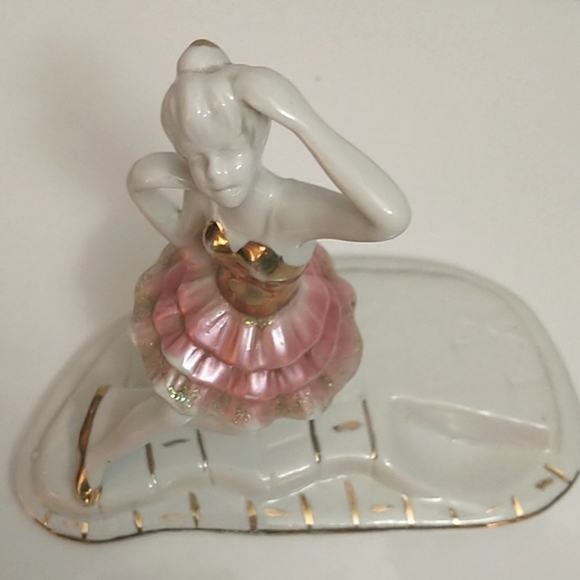 VINTAGE Capodimonte Dipinto a Mano Gold & Pink Porcelain Ballerina Figurine - Picture 7 of 8